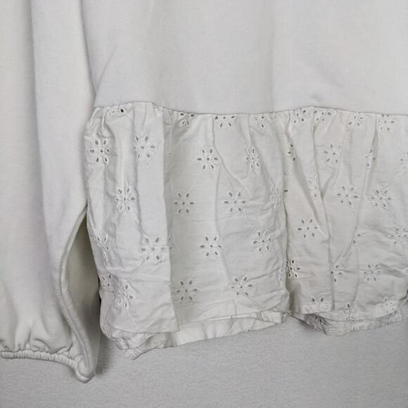 Primark White Ruffle Eyelet Hem Sweatshirt Top Size L - Picture 4 of 6